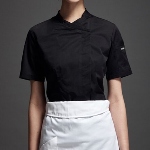 Chemise de chef femme en polyester coton noire et blanche