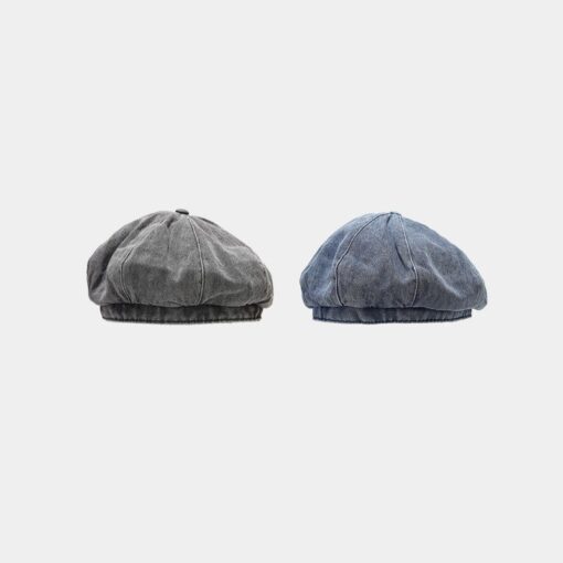 Blue Denim Beret Black Sun Hat Round Cap