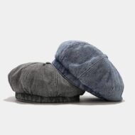 Blauwe Denim Baret Zwarte Zonnehoed Ronde Pet