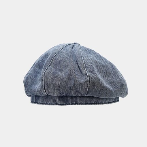 Beret en denim bleu, chapeau de soleil noir Casquette ronde