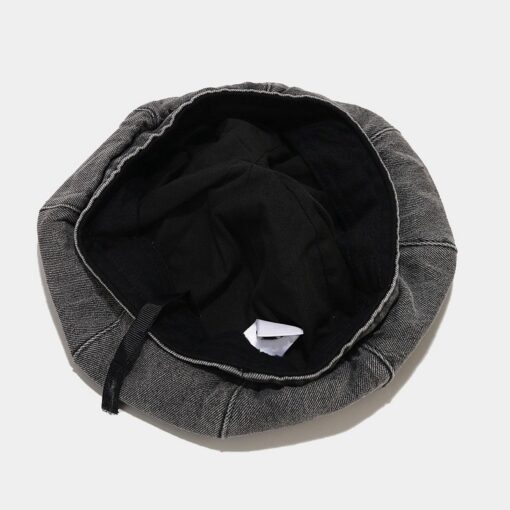 Beret en denim bleu, chapeau de soleil noir Casquette ronde