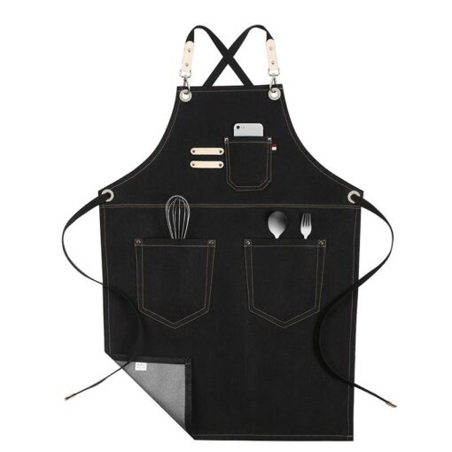 Tablier en denim noir pour tenue de travail de barbier et fleuriste