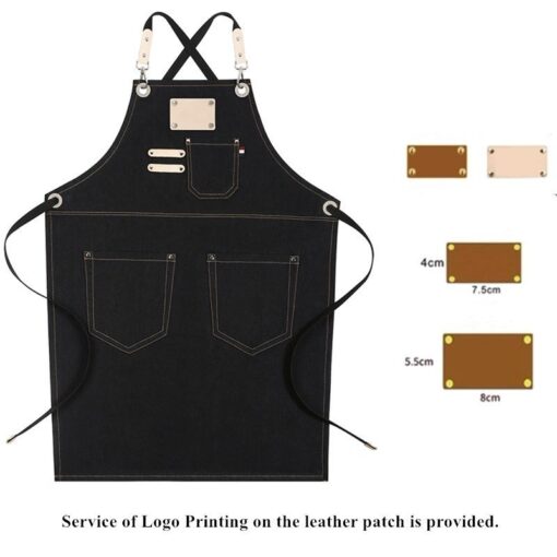 Tablier en denim noir pour tenue de travail de barbier et fleuriste