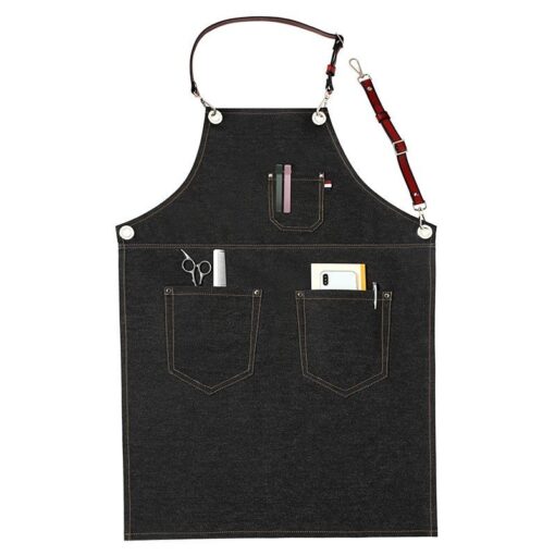Tablier en denim noir pour tenue de travail de barbier et fleuriste