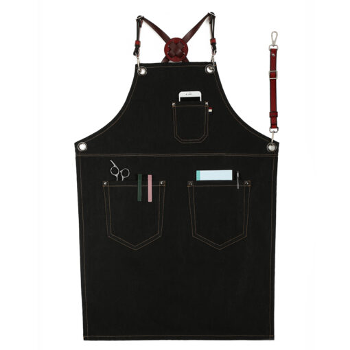 Tablier en denim noir pour tenue de travail de barbier et fleuriste