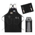 Tablier en denim noir pour tenue de travail de barbier et fleuriste