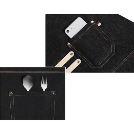 Tablier en denim noir pour tenue de travail de barbier et fleuriste