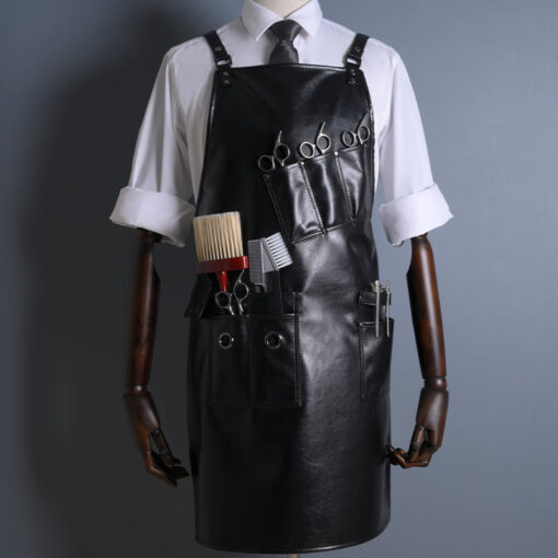 Cross-back Black PU Apron Barber Workwear