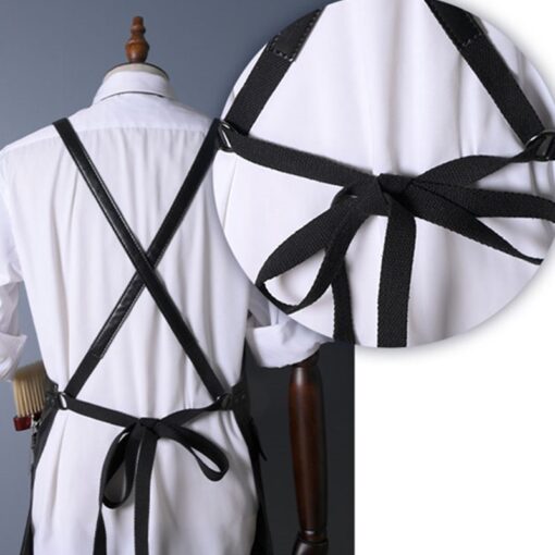 Cross-back Black PU Apron Barber Workwear