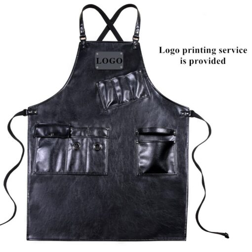 Cross-back Black PU Apron Barber Workwear