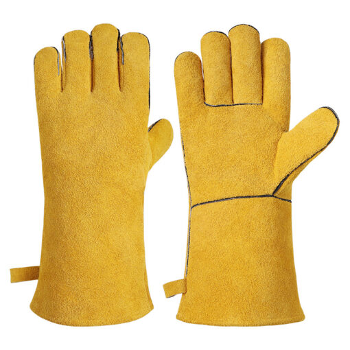 Gants en cuir jaune pour barbecue et ustensiles de grillade