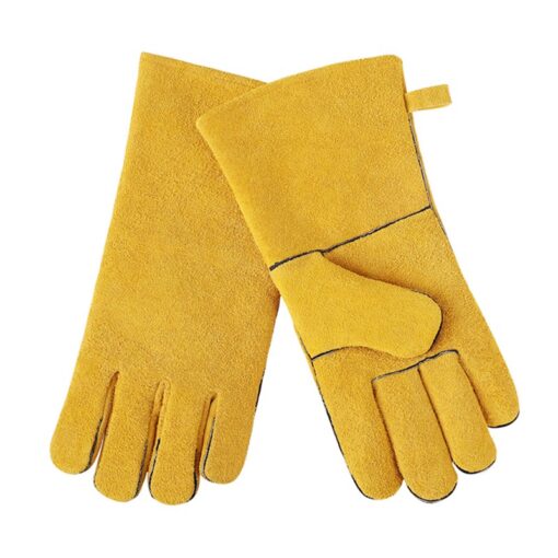 Gants en cuir jaune pour barbecue et ustensiles de grillade