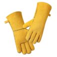 Gants en cuir jaune pour barbecue et ustensiles de grillade