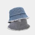 Blue Denim Bucket Hat Gray Round Cap