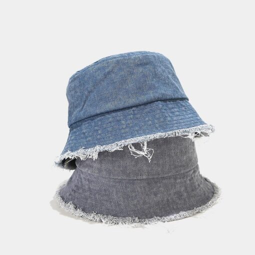 Chapeau Bob En Denim Bleu Casquette Ronde Grise