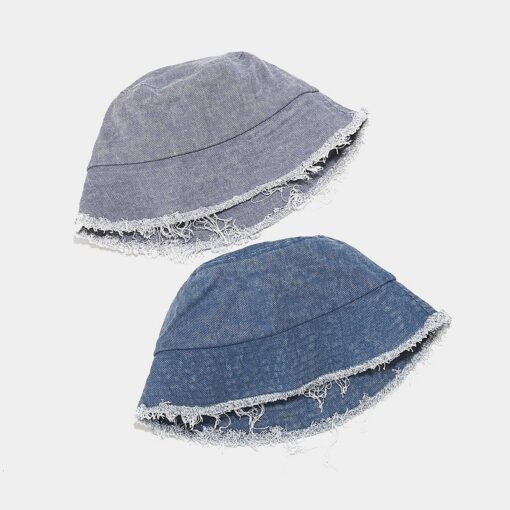 Blue Denim Bucket Hat Gray Round Cap
