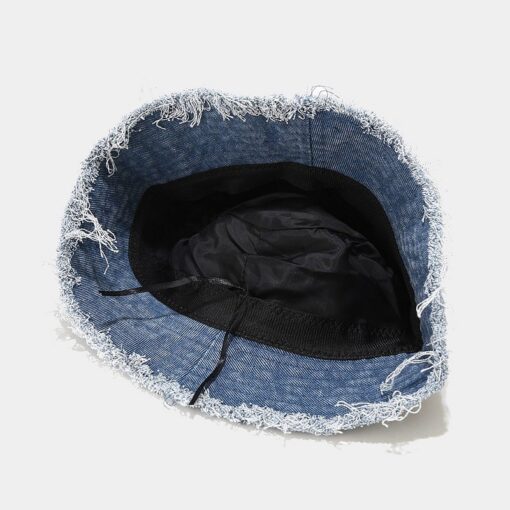 Blue Denim Bucket Hat Gray Round Cap