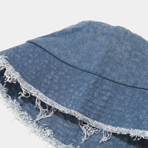 Blue Denim Bucket Hat Gray Round Cap