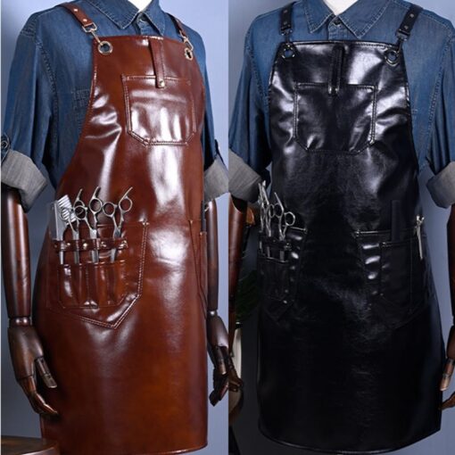 Brown Black PU Apron Barber Workwear